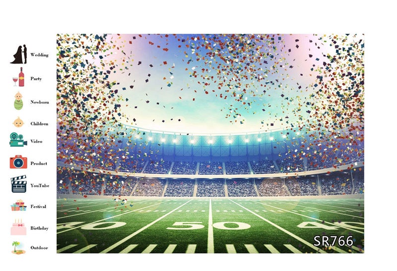 LB 7x5ft Vinyl American Football Field Backdrop Sports Stadium Background Superbowl Birthday Backdrops for Party Photography Kids Baby Shower Party Banner Photo Booth Studio Props Green - Image 3